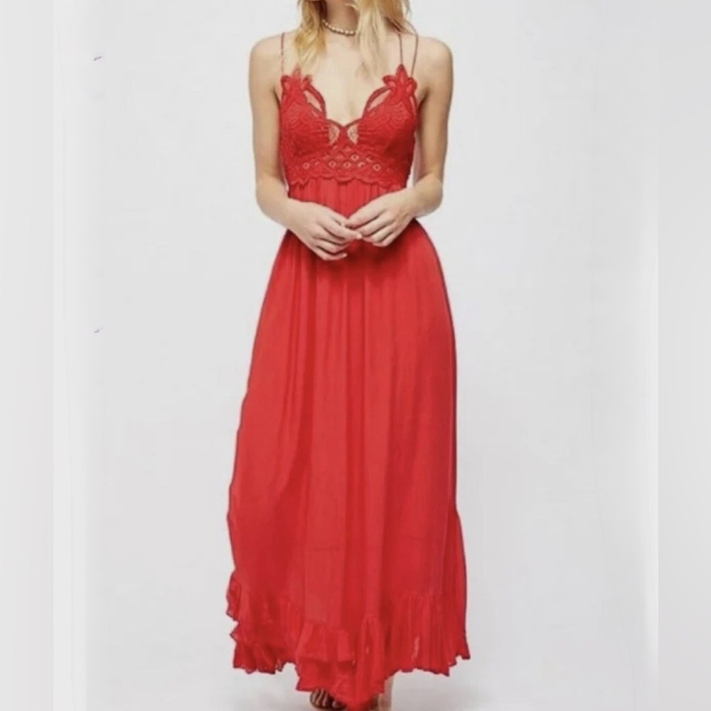 NWT Free People Adella Slip Lace Maxi Dress Red